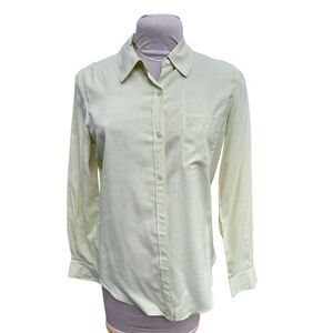 Ann Taylor 100% Silk Blouse Light Green Button Front Classic Quiet Elegance